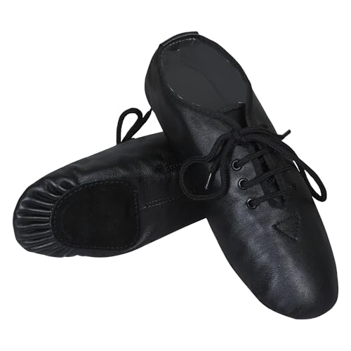 SHADOW DANCE UK - Jazzschuhe zum Schnüren für Mädchen, Unisex, moderne Bühnenleder-Jazz-Tanzschuhe, Gummi und Wildleder, geteilte Sohle, ideal für Kinder und Erwachsene, Schwarz , 42.5 EU von SHADOW DANCE UK