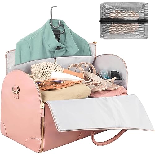 Damen HandgepäCk-Kleidertasche, Leder-Reisetasche, Weekender-Taschen GroßE Reisetasche Mit Schuhbeutel, 2-In-1-HäNgekoffer Anzug-Reisetaschen, Zusammenklappbares,Rosa,1pcs von SHAIRMB