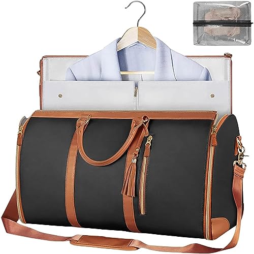 Damen HandgepäCk-Kleidertasche, Leder-Reisetasche, Weekender-Taschen GroßE Reisetasche Mit Schuhbeutel, 2-In-1-HäNgekoffer Anzug-Reisetaschen, Zusammenklappbares,Schwarz,1pcs von SHAIRMB