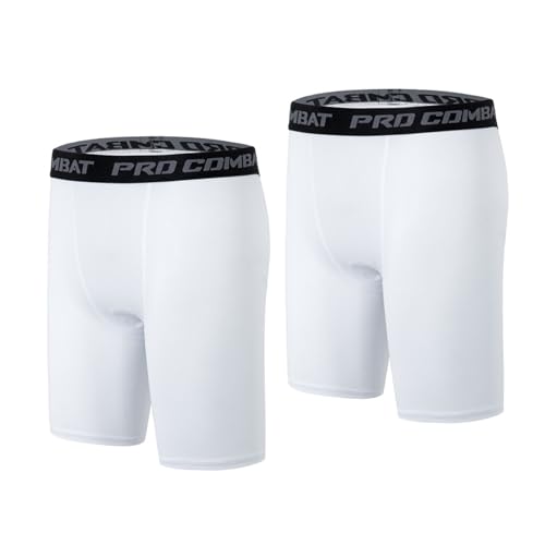 2 Stück Herren Kompression Shorts, Spandex kühlen trockenen Basisschicht Hose für Gym Training Laufen Workout Sport Yoga Basketball (L,Weiß) von SHAIYOU