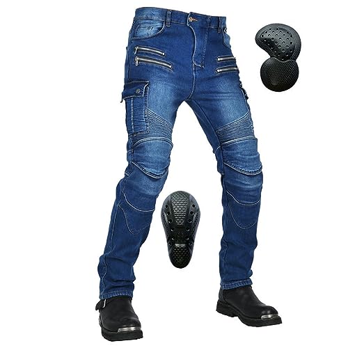 Herren Motorrad Hose, Schützende Winter Motorrad Jeans Anti Drop Dickes Fleece Mehrere Taschen Mit 4 Upgrade Abnehmbare Rüstung (Black,S) von SHAIYOU