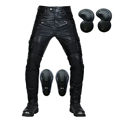 Herren Motorradhose,Motorrad Biker Leder Trousers Freizeit Hose Fahrrad Riding Schutzhose,Wasserdicht Winddicht Offroad Outdoor Hose Mit 4 Schutzausrüstung Knieschützer (A,XL) von SHAIYOU