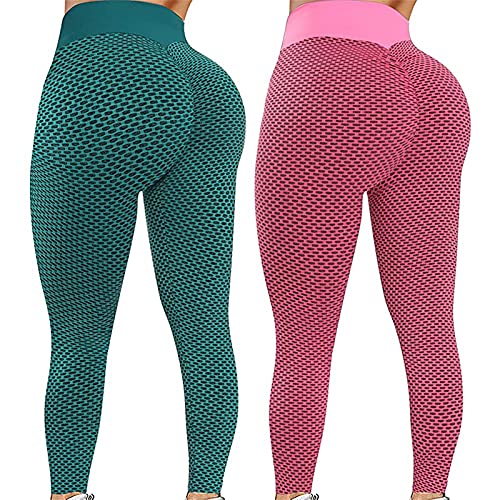 SHAIYOU Leggings Für Damen - 2er-Pack Yogahosen Mit Hoher Taille Für Damen (Grün+Rosa,M) von SHAIYOU