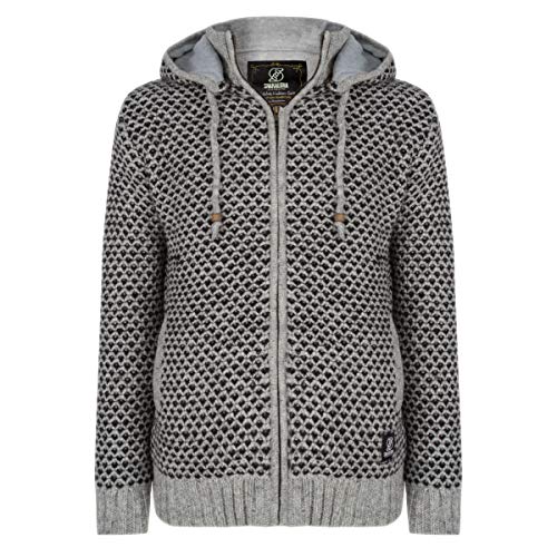 Hochwertige Herren Strickjacke aus Reiner Schafswolle mit Messingreißverschlüsse - Shakaloha M Marlin Grau - Luxus-Strickjacke mit speziellen Strickwaren, Dicke Fleecefutter, abnehmbare Kapuze. - XXL von SHAKALOHA LIFE IS FOR LIVING