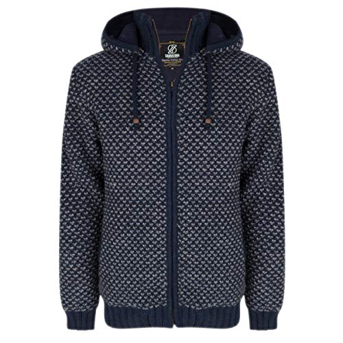 Hochwertige Herren Strickjacke aus Reiner Schafswolle mit Messingreißverschlüsse - Shakaloha M Marlin Navy - Luxus-Strickjacke mit speziellen Strickwaren, Dicke Fleecefutter, abnehmbare Kapuze. - XL von SHAKALOHA LIFE IS FOR LIVING