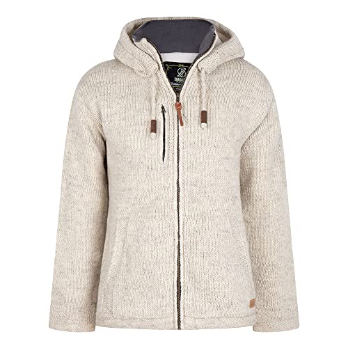 Hochwertige Männer Strickjacke aus 100% Wolle | Shakaloha Montana ZH Beige | Handgestrickt in Nepal mit Fleece Innenfutter & Abnehmbarer Kapuze - L von SHAKALOHA LIFE IS FOR LIVING