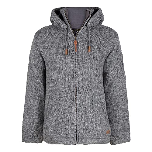 Hochwertige Männer Strickjacke aus 100% Wolle | Shakaloha Montana ZH Grau | Handgestrickt in Nepal mit Fleece Innenfutter & Abnehmbarer Kapuze - XXL von SHAKALOHA LIFE IS FOR LIVING