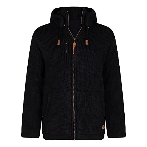 Hochwertige Männer Strickjacke aus 100% Wolle | Shakaloha Montana ZH Schwarz | Handgestrickt in Nepal mit Fleece Innenfutter & Abnehmbarer Kapuze - XL von SHAKALOHA LIFE IS FOR LIVING