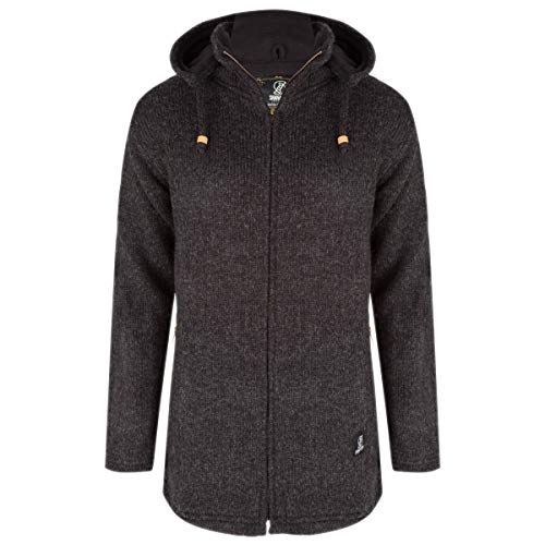 Hochwertige halblange Strickjacke aus Reiner Schafswolle für Damen mit Reißversluß - Shakaloha Baltonic Anthrazit - Dünnere Einzelstrick Parka und mit weißem Fleece gefüttert, abnehmbare Kapuze. - L von SHAKALOHA LIFE IS FOR LIVING