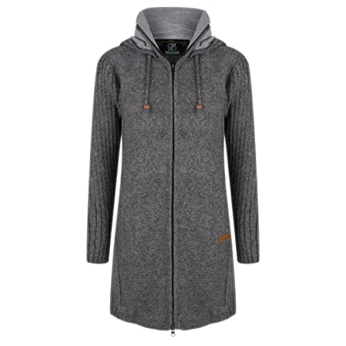 Lange Strickjacke Damen Handgefertigte Shakaloha Supermodel ZH Grau mit Abnehmbarer Kapuze und Baumwollfutter - 100% Reine Schafwolle -Hergestellt in Nepal - Baumwollfutter - TIPP! - M von SHAKALOHA LIFE IS FOR LIVING