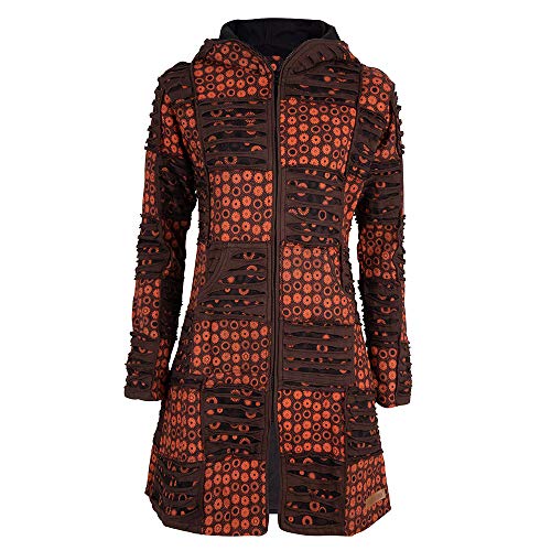 Patchwork-Kapuzenmantel Lang Damen | Hippie-Style | Modell Flower Power | Fleecefutter | Warm & Kuschelig | Goa-Jacket | Cutwork | Kapuzen-Sweatjacke | Handarbeit Nepal | Shakaloha W Petunia - L von SHAKALOHA LIFE IS FOR LIVING