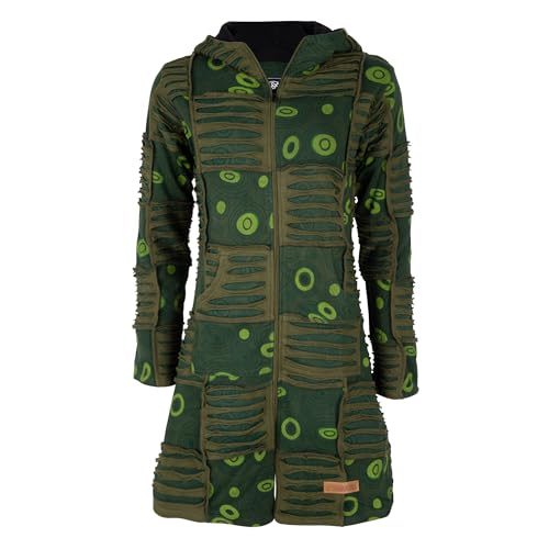 Patchwork-Kapuzenmantel Lang Damen | Hippie-Style | Modell Flower Power | Fleecefutter | Warm & Kuschelig | Goa-Jacket | Cutwork | Kapuzen-Sweatjacke | Handarbeit Nepal | Shakaloha W Petunia - L von SHAKALOHA LIFE IS FOR LIVING