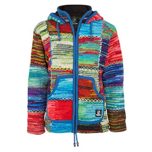 SHAKALOHA - Patchwork Strickjacke Wolljacke mit Kapuze - W Patch NH Vintage für Damen - im fairen Wettbewerb in Nepal hergestellte Wolljacke mit fleecegefütterter Kapuze - L von SHAKALOHA LIFE IS FOR LIVING