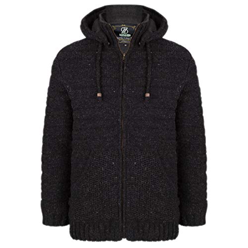 SHAKALOHA Strickjacke Kapuzenwolljacke - Chuck Ziphood in anthrazit für Herren/Unisex - im fairen Wettbewerb hergestellte mit Fleece gefütterte Kapuzenjacke - Handgestrickt in Nepal - XL von SHAKALOHA LIFE IS FOR LIVING