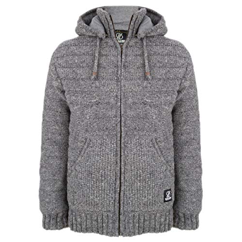 SHAKALOHA - Strickjacke Kapuzenwolljacke - Chuck Ziphood in grau für Herren/Unisex - im fairen Wettbewerb hergestellte mit Fleece gefütterte Kapuzenjacke - Handgestrickt in Nepal - XXL von SHAKALOHA LIFE IS FOR LIVING