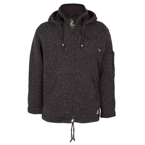 SHAKALOHA - Strickjacke Kapuzenwolljacke - Crush Ziphood in anthrazit für Herren/Unisex - im fairen Wettbewerb hergestellte mit Fleece gefütterte Kapuzenjacke - Handgestrickt in Nepal - XXL von SHAKALOHA LIFE IS FOR LIVING