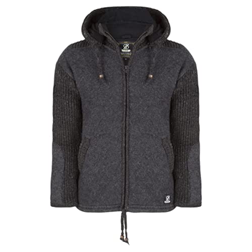 SHAKALOHA - Strickjacke Wolljacke mit Kapuze für Herren - Finn anthrazit - in fairem Wettbewerb in Nepal hergestellte fleecegefütterteWolljacke mit Filzwollelementen und abnehmbare Kapuze - M von SHAKALOHA LIFE IS FOR LIVING