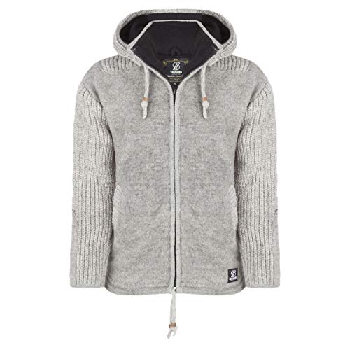 SHAKALOHA - Strickjacke Wolljacke mit Kapuze für Herren - Finn grau - in fairem Wettbewerb in Nepal hergestellte fleecegefütterteWolljacke mit Filzwollelementen und abnehmbare Kapuze - XXL von SHAKALOHA LIFE IS FOR LIVING