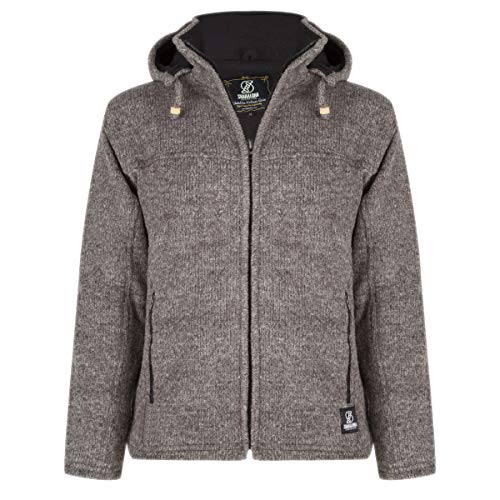 SHAKALOHA - Unifarbene Strickjacke Wolljacke mit Kapuze für Herren - Navigator in Hellbraun - im fairen Wettbewerb in Nepal hergestellte Wolljacke mit fleecegefütterter Kapuze - L von SHAKALOHA LIFE IS FOR LIVING