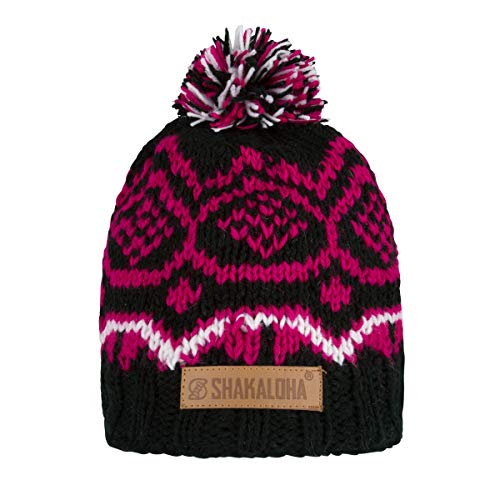 Shakaloha Bali Beanie Pink/Rosa - Wollmütze mit Strickmuster und Bommel mit Fleece Innenfutter in Farbenkombination schwarz, rosa und weiß. - OneSize von SHAKALOHA LIFE IS FOR LIVING