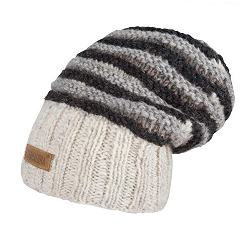 Shakaloha Ben Beanie Natural - Oversized Beanie - fleecegefütterte Strickmütze - Long Beanie - Wollmütze aus Schafswolle - Handgestrickt in Nepal. - OneSize von SHAKALOHA LIFE IS FOR LIVING