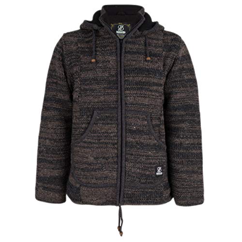 Warme Herren Strickjacke mit Fütterung von Vlies - SHAKALOHA M Buster Anthrazit Choco Braun - verantwortungsbewußt in Nepal hergestellt von Qualitätswolle aus neuseeland gestrickt. Beste Wahl - L von SHAKALOHA LIFE IS FOR LIVING