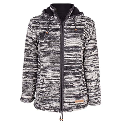 Warme Herren Zeitlose Strickjacke mit Fütterung von Vlies - SHAKALOHA M Buster Anthrazit Beige - verantwortungsbewußt in Nepal hergestellt von Qualitätswolle aus neuseeland gestrickt. - L von SHAKALOHA LIFE IS FOR LIVING