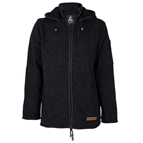 Wolljacke Herren mit Baumwollfutter, dünne Strickjacke für den Sommer geeignet - SHAKALOHA M Splendor Anthrazit - einfarbige kuschelige Outdoorjacke mit Abnehmbarer Kapuze | innen Stehkragen - XXL von SHAKALOHA LIFE IS FOR LIVING