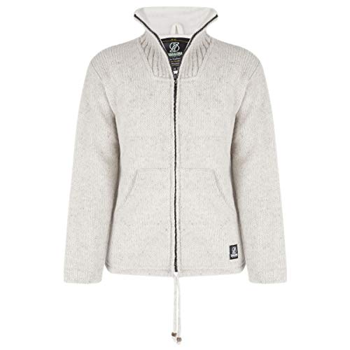 Wolljacke in Spitzenqualität - M Flash Collar Beige für Herren/Unisex - im fairen Wettbewerb hergestellte mit Fleece gefütterte Strickjacke mit Stehkragen - Made in Nepal. - 3XL von SHAKALOHA LIFE IS FOR LIVING