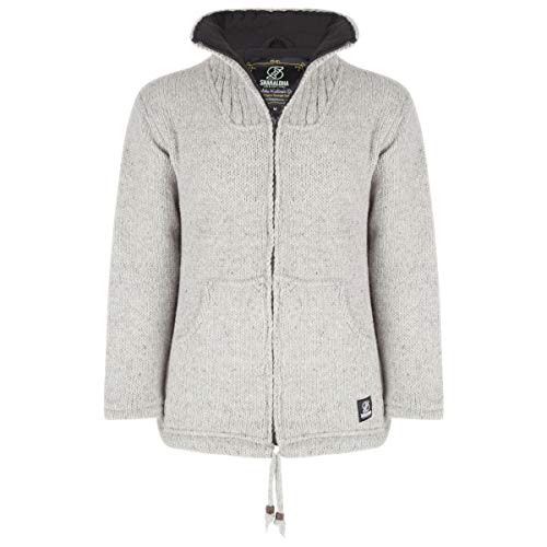 Wolljacke in Spitzenqualität - M Flash Collar Grey für Herren/Unisex - im fairen Wettbewerb hergestellte mit Fleece gefütterte Strickjacke mit Stehkragen - Made in Nepal. - M von SHAKALOHA LIFE IS FOR LIVING