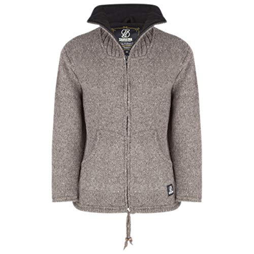 Wolljacke in Spitzenqualität - M Flash Collar LBrown für Herren/Unisex - im fairen Wettbewerb hergestellte mit Fleece gefütterte Strickjacke mit Stehkragen - Made in Nepal. - XXL von SHAKALOHA LIFE IS FOR LIVING