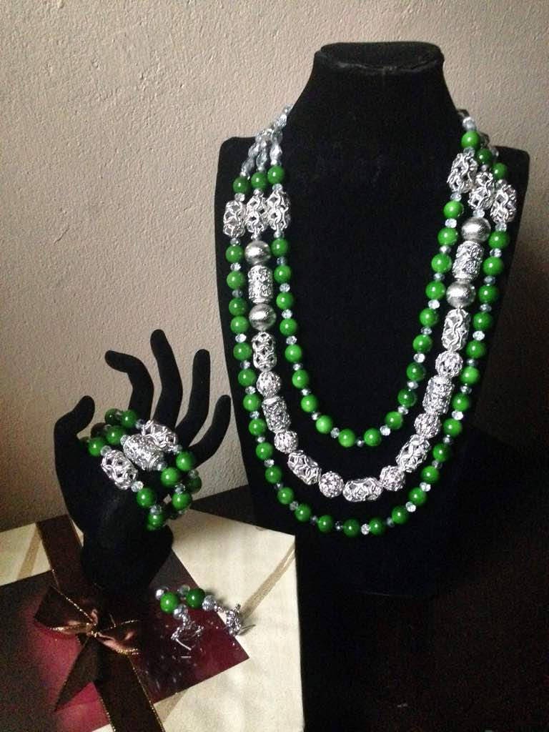 Braut Grün Perlen Halskette Set, Feinsilber Zubehör von SHALOMCONCEPT