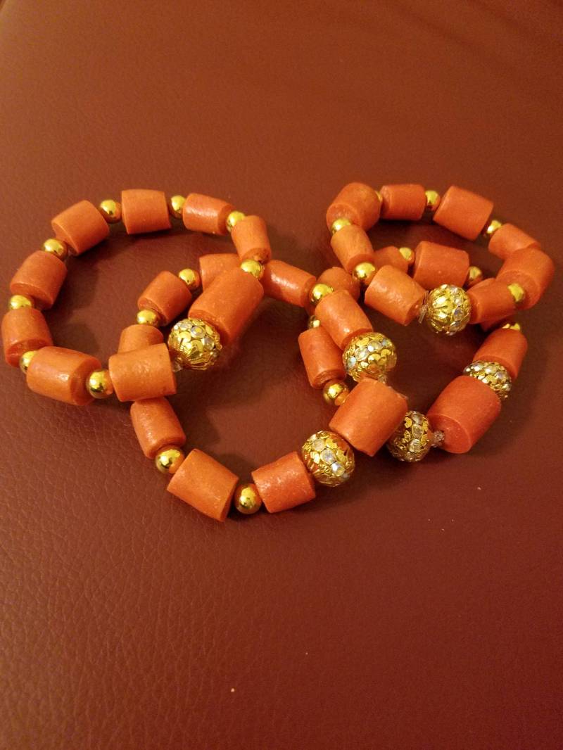 Edo Coral Bead 4 Stück Armreif Mix Gold Accessoires Als Set Verkauft von SHALOMCONCEPT