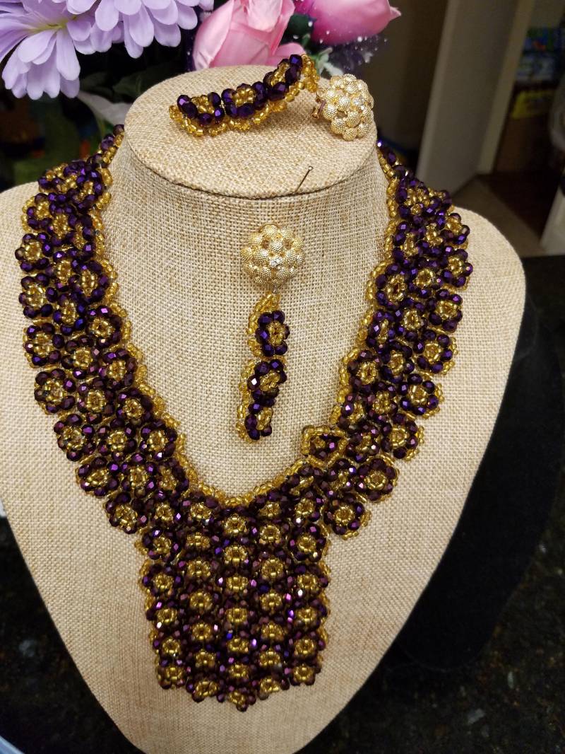 Einzigartiges Lila Mix Gold Set/ Perlen Schmuckset von SHALOMCONCEPT