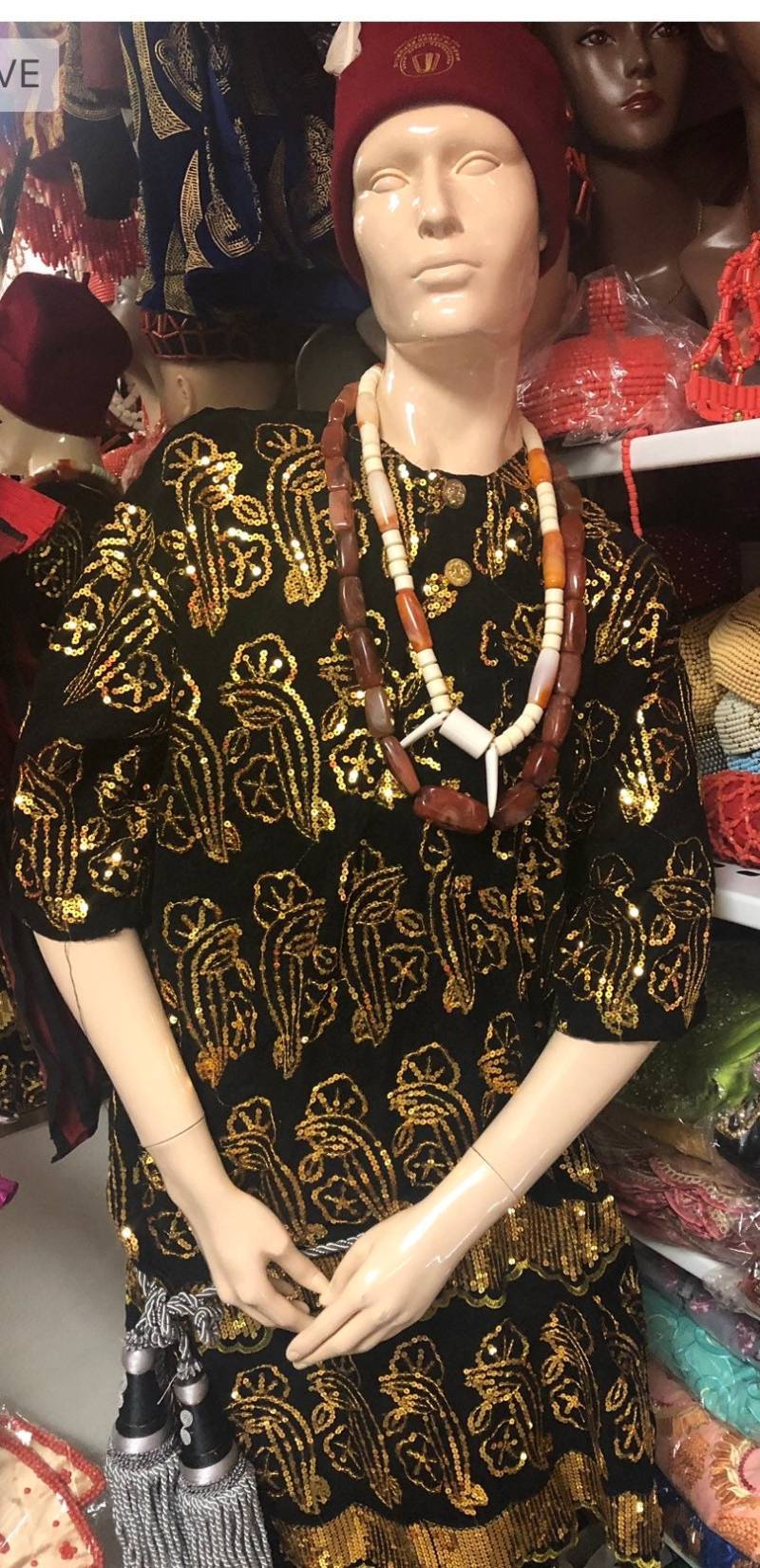Neu 2xl Gold Isi Agu Top/Gold Perlen Samt Plus Größe Herren Bereit Zu Tragen Traditionelles Top/Traditionelles Top/Isi von SHALOMCONCEPT
