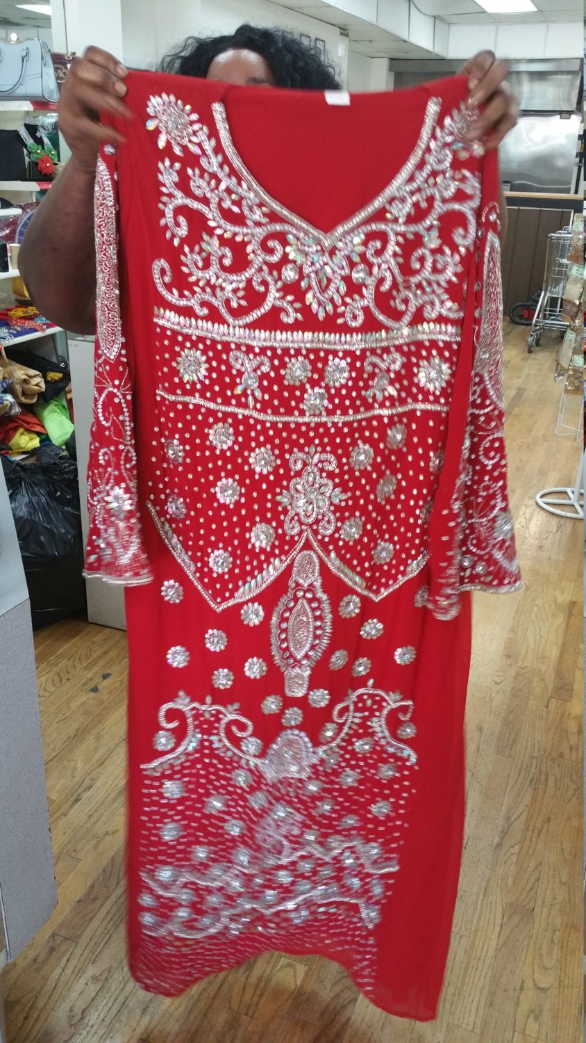Plus Größe African Maßgeschneiderte Voll Wulstige Gorgette Stoff Fron Perlen Kleid Front Chiffon-Kleid Chiffon-Perlen von SHALOMCONCEPT