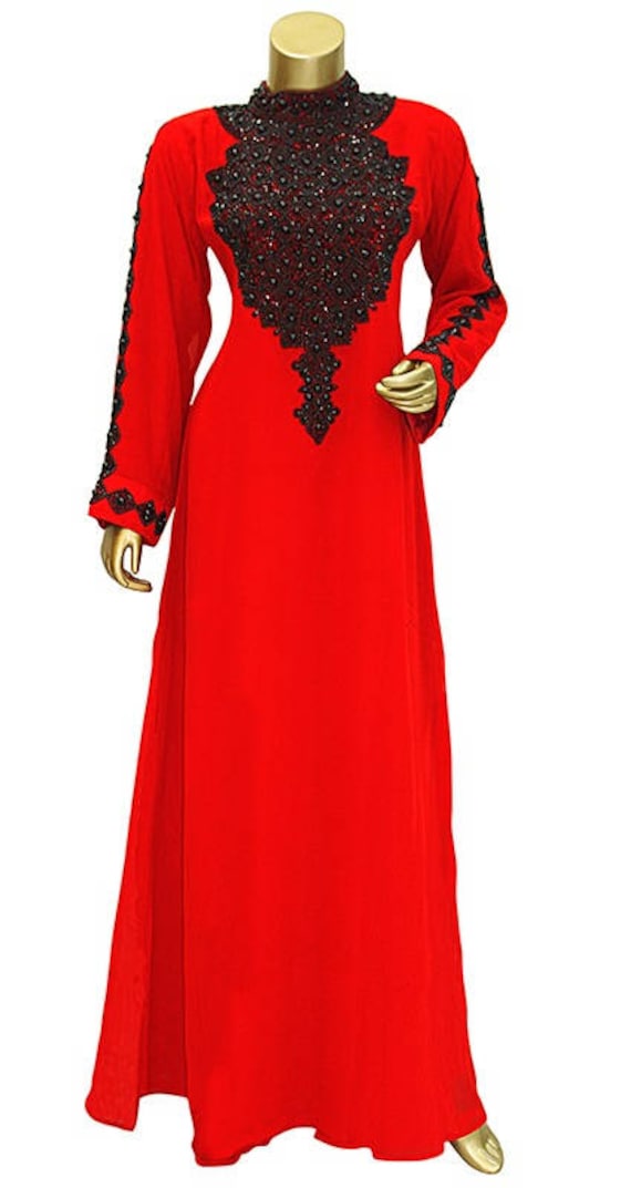 Plus Size Rote Perlen Kaftan Kleid, Hand Chiffon Kleid von SHALOMCONCEPT