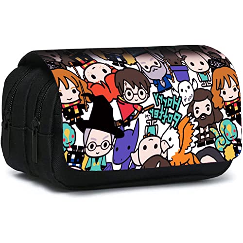 Shamoparty Magie Federmäppchen, Erweiterbar Mäppchen Teenager mit Großer Fächer, Federmäppchen Für Kinder Junge Studenten Erwachsene Federtasche,Süße Anime-Harry-Cover[Schwarz A] von Shamoparty