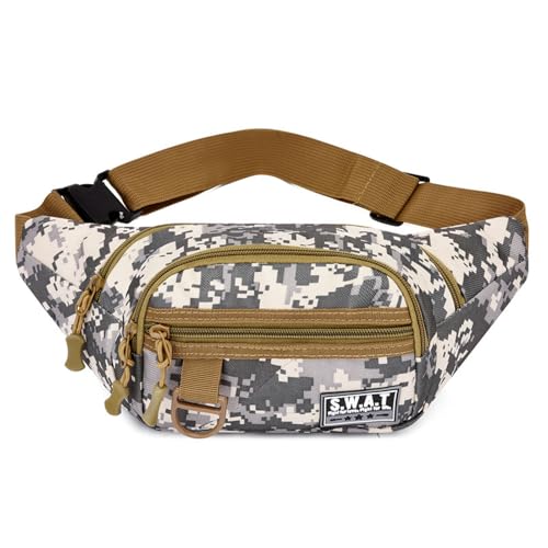 SHANBOYU Gürteltasche Canvas Crossbody Tailentasche Freizeit Tailentasche Hüfttasche Geeignet Für Fitnessreisen Im Freien Laufen Wanderradfahren-Dreifachgrau -Tarnung von SHANBOYU