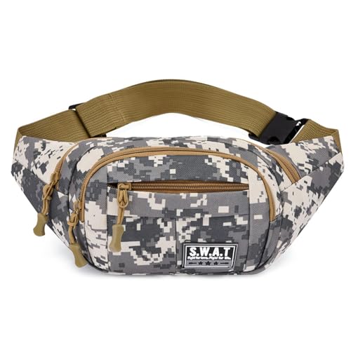 SHANBOYU Gürteltasche Canvas Crossbody Tailentasche Freizeit Tailentasche Hüfttasche Geeignet Für Fitnessreisen Im Freien Laufen Wanderradfahren-Fünf Graue Tarnung von SHANBOYU