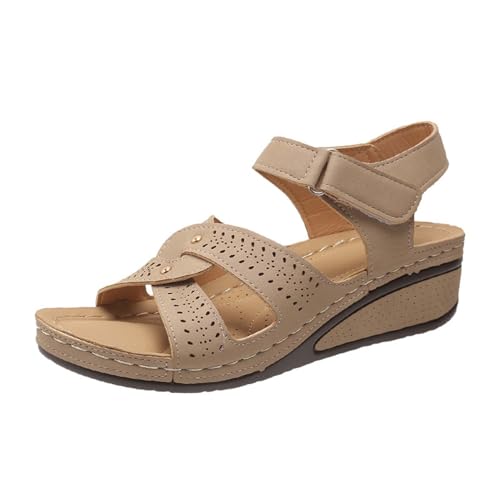SHANBOYU Orthopädische Sandalen Damen,Sandalen Damen Sommer Bequem,Keilsandalen Damen Sommer mit Fußgewölbeunterstützung Offenen Zehen Badesandalen(Khaki,34.5 EU) von SHANBOYU