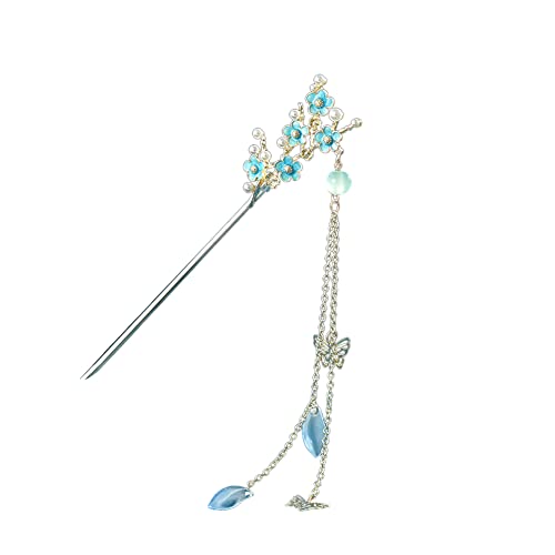 Vintage Haar Stick, Chinesische Haarstab Metall Perlen Haarnadel Japanische Haarstäbchen Blumen Haar Essstäbchen Opal Haarspange Haarstock Haarschmuck für Frauen Mädchen (Blau) von SHANGMAOYO