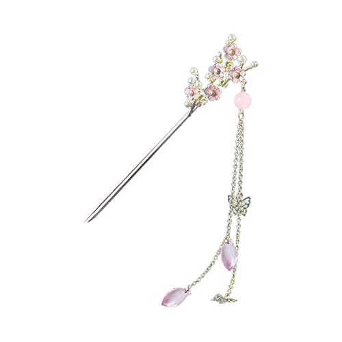 Vintage Haar Stick, Chinesische Haarstab Metall Perlen Haarnadel Japanische Haarstäbchen Blumen Haar Essstäbchen Opal Haarspange Haarstock Haarschmuck für Frauen Mädchen (Rosa) von SHANGMAOYO