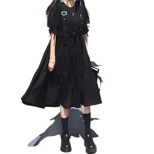 SHANHE Gothic-Stil Kleid Damen Harajuku Gothic Lolita Kawaii Kleid Punk Niedlich Langarm Schwarz Midikleid-Kurzarm,XL von SHANHE