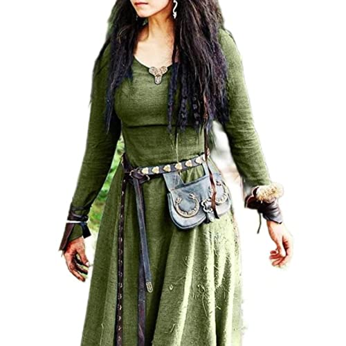 SHANHE Mittelalterliches Kleid für Damen, langärmelig, Maxi-Robe, Vintage-Fee, Elfenkleid, Renaissance, keltische Wikinger-Gothic-Kleidung - Grün, S von SHANHE