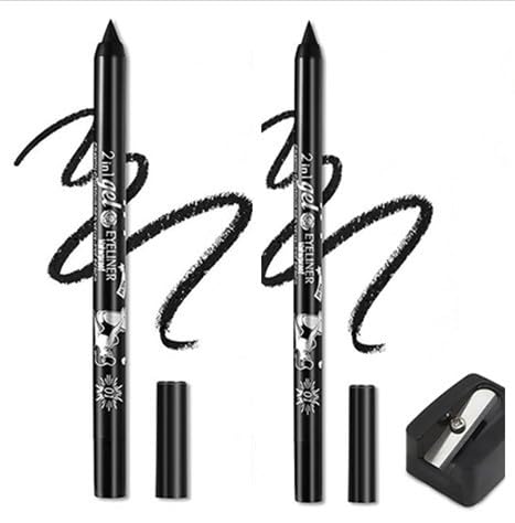 Eyeliner Stift, Waterproof Crème Glatt Metallisch Lidschattenstift,2 Stück Eyeliner Lippen Liner Augenschatten Augenbrauen Bleistifte Stift Augen Make-up (01 Schwarz & 01 Schwarz) von SHANJIA