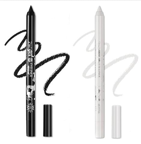 Eyeliner Stift, Waterproof Crème Glatt Metallisch Lidschattenstift,2 Stück Eyeliner Lippen Liner Augenschatten Augenbrauen Bleistifte Stift Augen Make-up (01 Schwarz & 02 Weiß) von SHANJIA