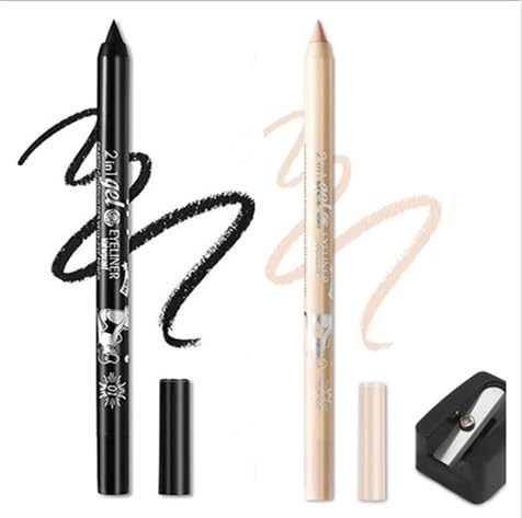 Eyeliner Stift, Waterproof Crème Glatt Metallisch Lidschattenstift,2 Stück Eyeliner Lippen Liner Augenschatten Augenbrauen Bleistifte Stift Augen Make-up (01 Schwarz & 03 Weiß) von SHANJIA