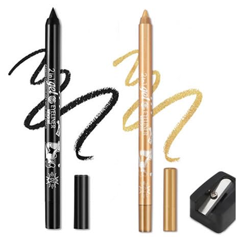Eyeliner Stift, Waterproof Crème Glatt Metallisch Lidschattenstift,2 Stück Eyeliner Lippen Liner Augenschatten Augenbrauen Bleistifte Stift Augen Make-up (01 Schwarz & 04 Weiß) von SHANJIA