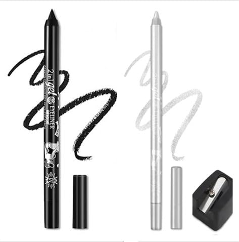 Eyeliner Stift, Waterproof Crème Glatt Metallisch Lidschattenstift,2 Stück Eyeliner Lippen Liner Augenschatten Augenbrauen Bleistifte Stift Augen Make-up (01 Schwarz & 05 Silber) von SHANJIA